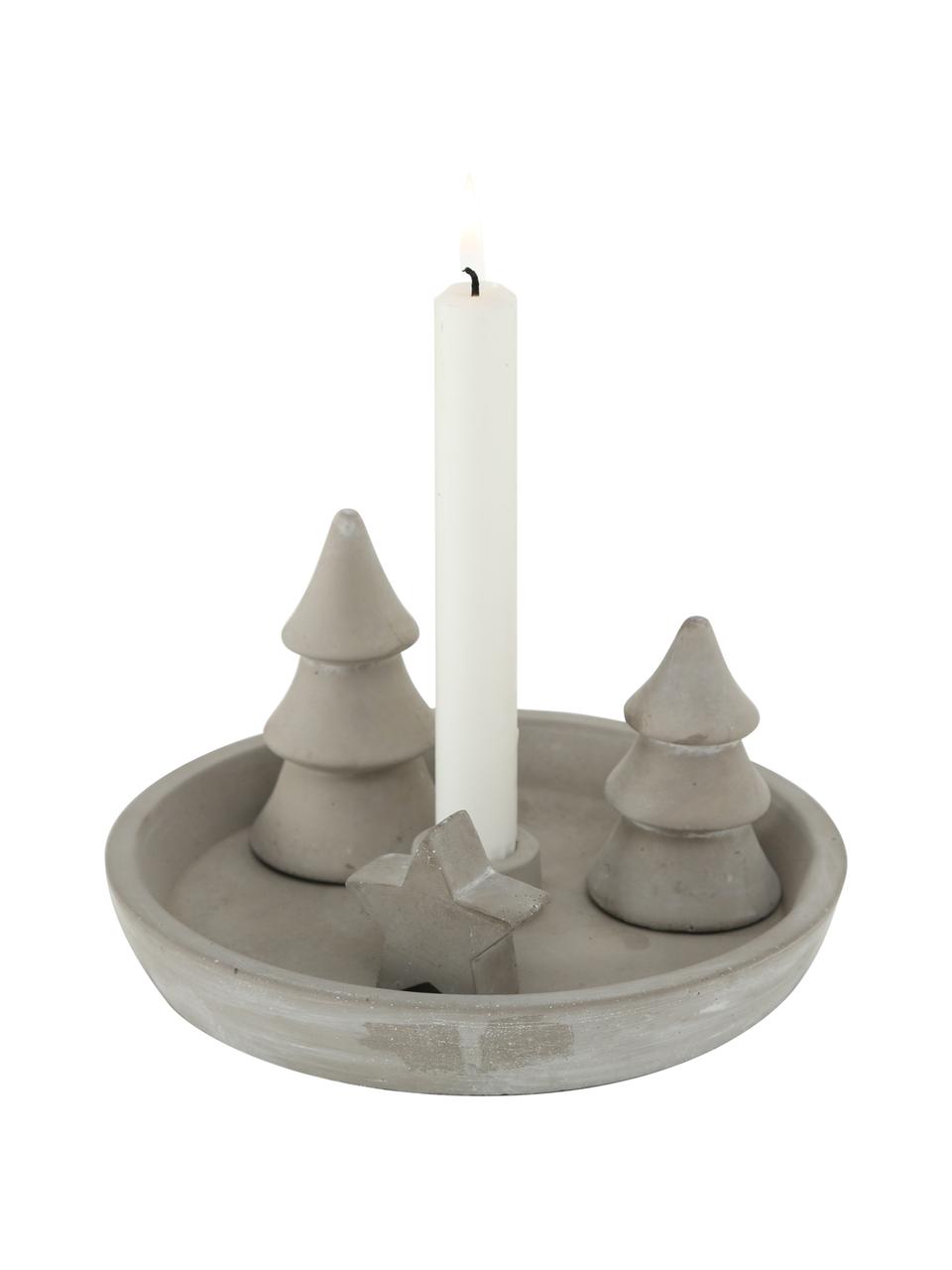 Set portacandela natalizio in cemento Bolek 4 pz, Cemento, Grigio, Ø 20 x Alt. 11 cm