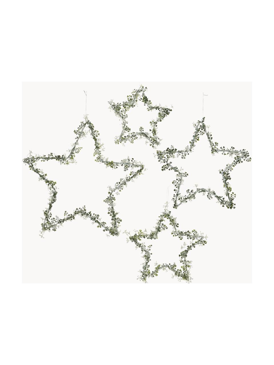 Decoratieve sterren Starry in groen, 4 stuks, Metaal, Groen, wit, Set met verschillende formaten
