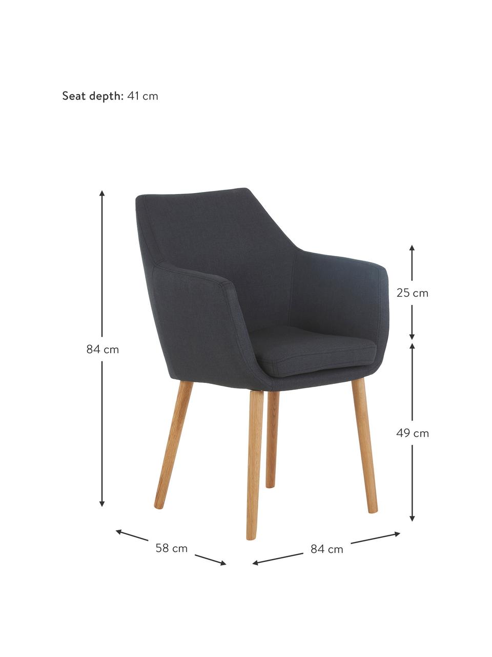 Armlehnstuhl Nora mit Holzbeinen, Bezug: 100% Polyester Der Bezug , Beine: Eichenholz, Webstoff Anthrazit, Beine: Eiche, B 58 x T 58 cm