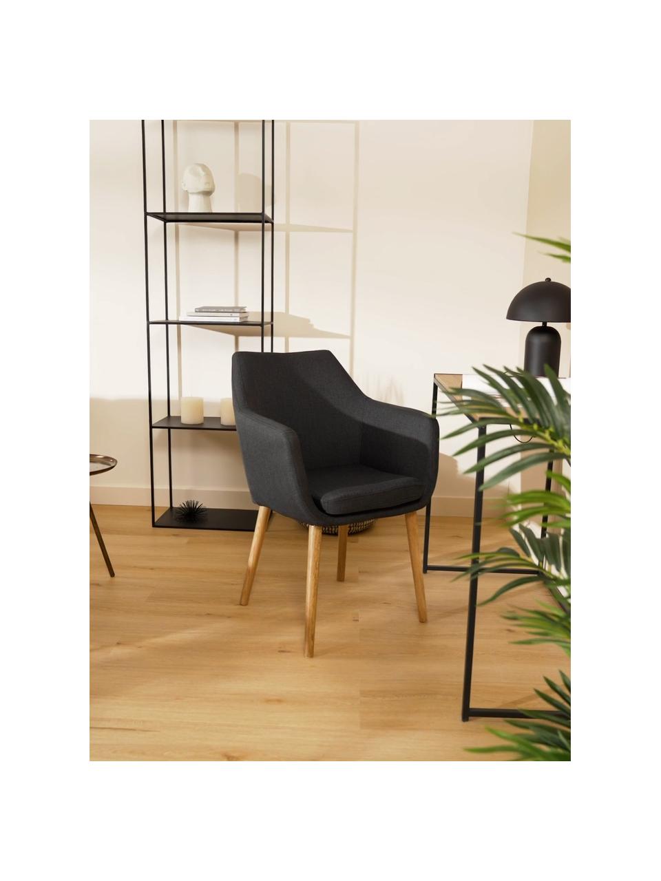 Chaise scandinave pieds en bois Nora, Tissu anthracite, pieds chêne, larg. 58 x prof. 58 cm