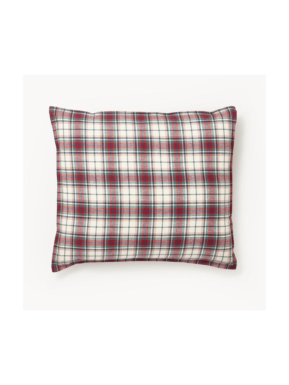 Geruite flanellen kussenhoes Linsay, Weeftechniek: flanel Draaddichtheid 155, Lichtbeige, rood, groen, B 60 x L 70 cm