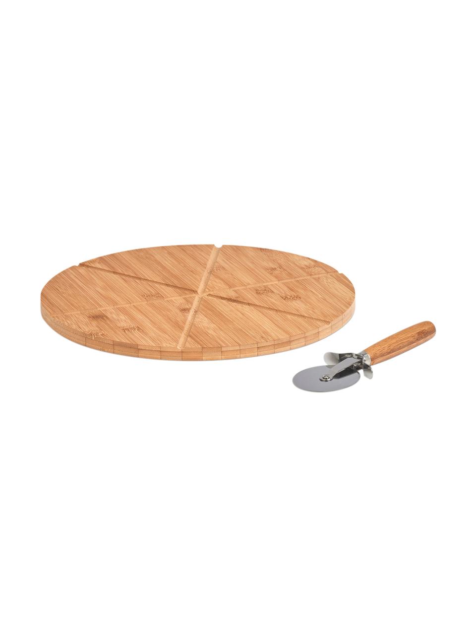 Bamboe pizzaset Italiana, 2-delig, Ø 32 cm, Bamboe, metaal, Ø 32 cm