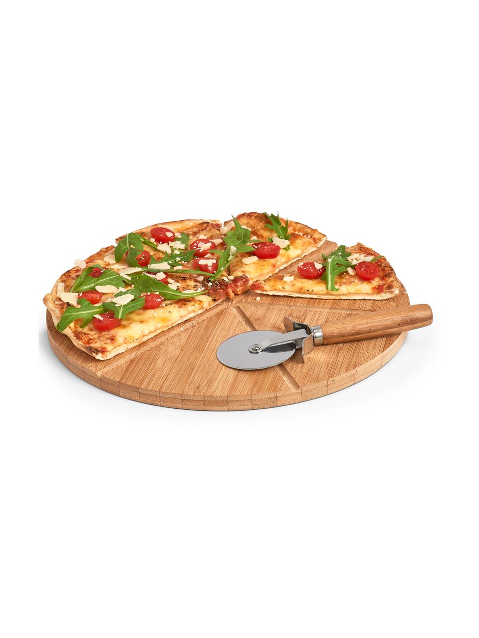 Bamboe pizzaset Italiana, 2-delig, Ø 32 cm, Bamboe, metaal, Ø 32 cm