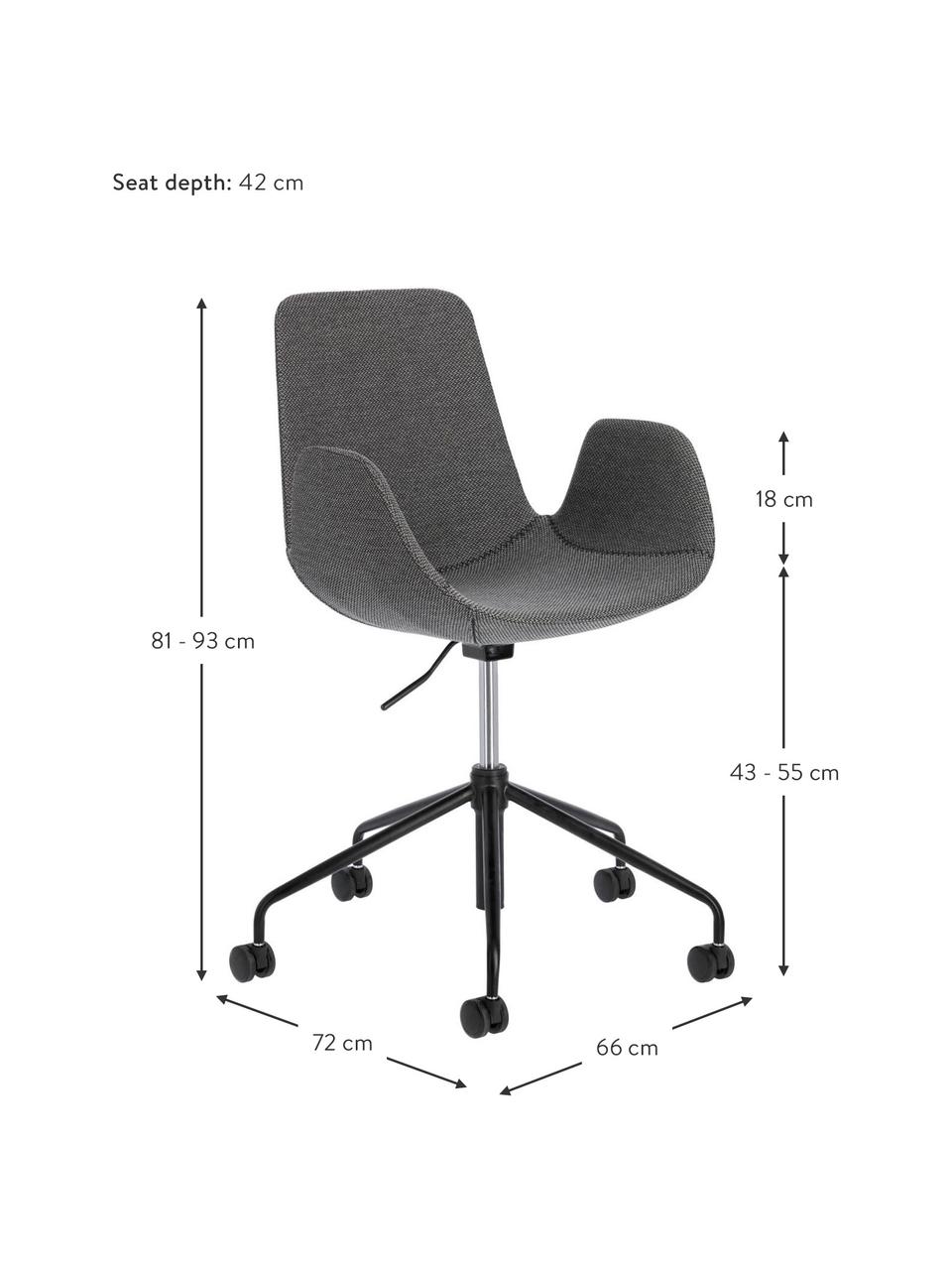 Gestoffeerde bureaustoel Yolanda, in hoogte verstelbaar, Bekleding: polyester, Frame: gecoat staal, Grijs, zwart, 66 x 72 cm