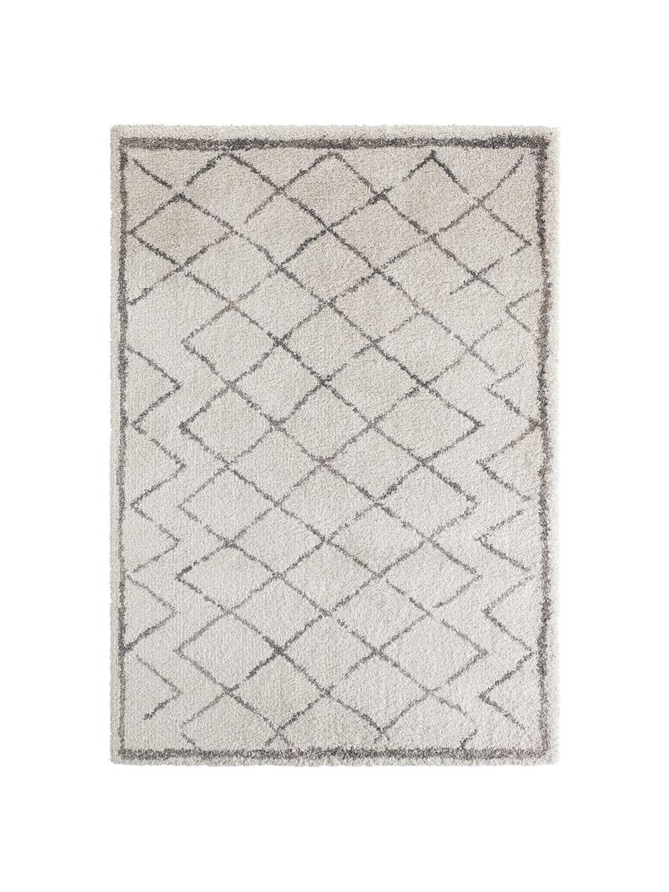 Hoogpolig vloerkleed Luna Diamond met ruitjesmotief, grijs/crèmekleur, Bovenzijde: 100% polypropyleen, Onderzijde: jute, Crèmekleurig, grijs, B 120 x L 170 cm (maat S)