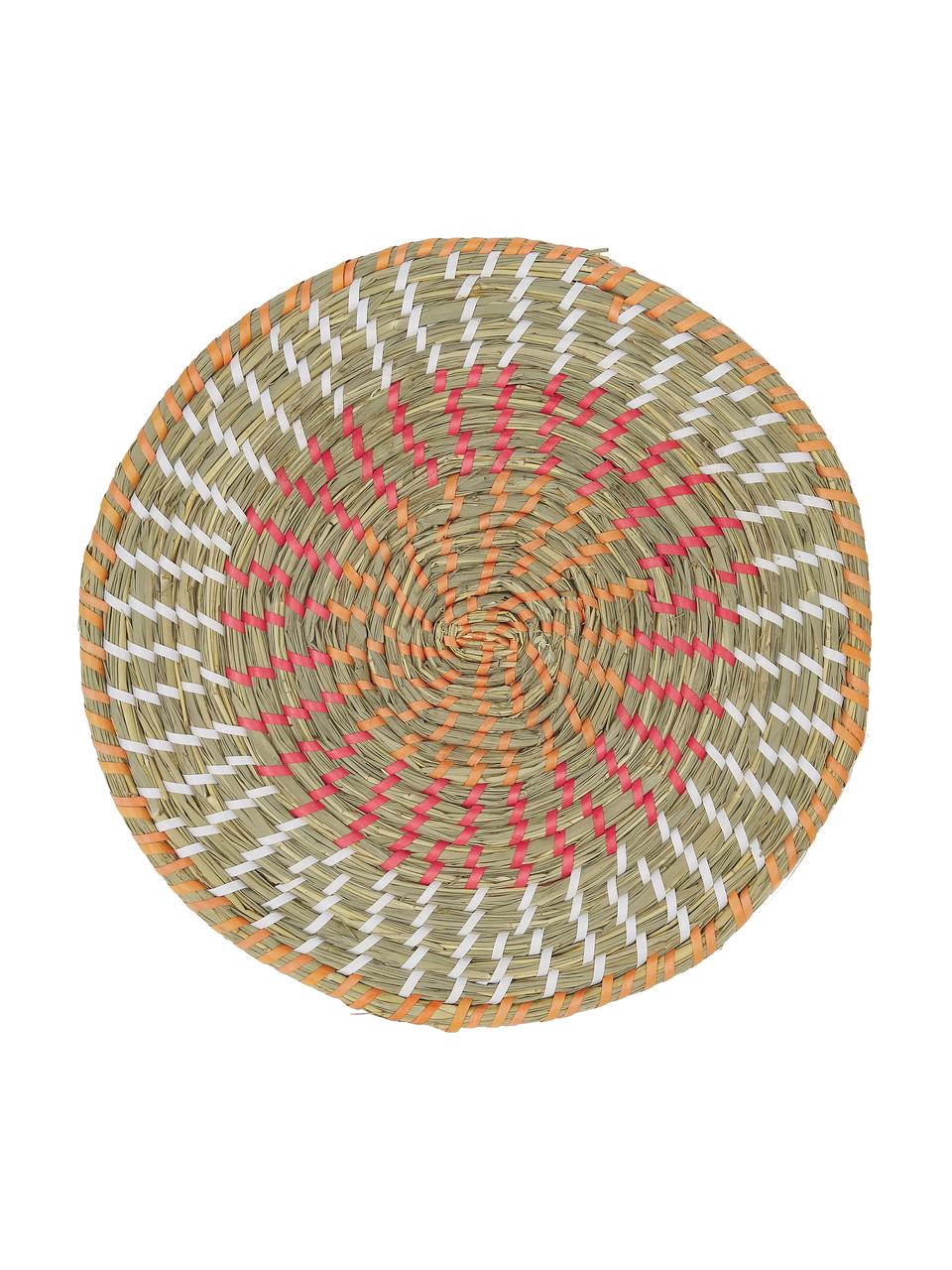 Runde Tischsets Mexico aus Naturfasern, 6er Set, Stroh, Grüntöne, Bunt, Ø 38 cm