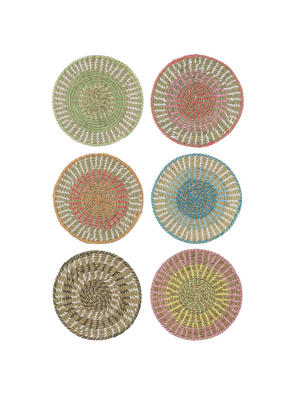 Ronde placemats Mexico van natuurlijke vezels, set van 6, Stro, Meerkleurig, Ø 38 cm