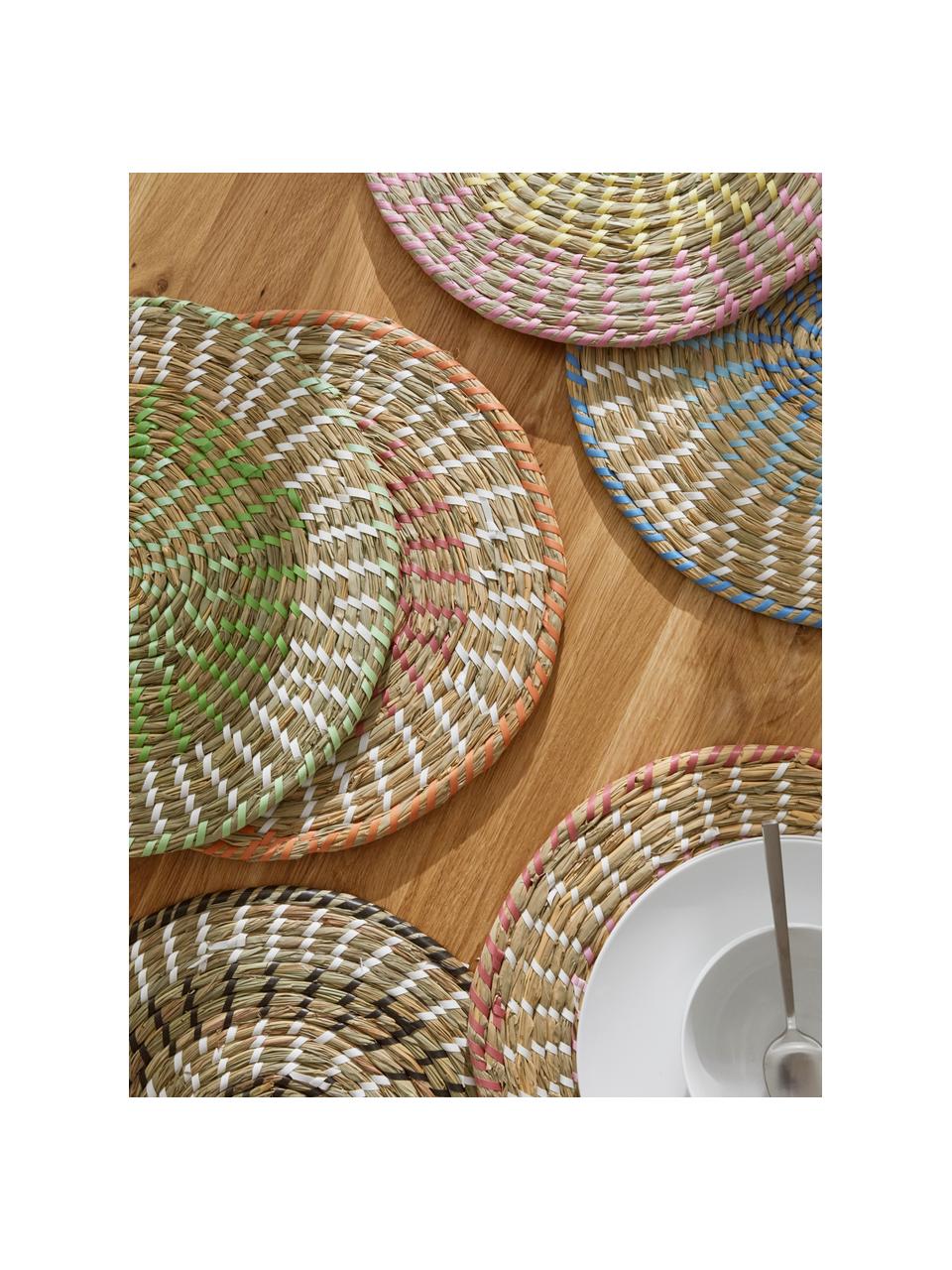 Ronde placemats Mexico van natuurlijke vezels, set van 6, Stro, Meerkleurig, Ø 38 cm
