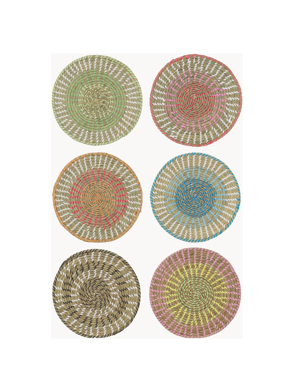 Ronde placemats Mexico van natuurlijke vezels, set van 6, Stro, Meerkleurig, Ø 38 cm