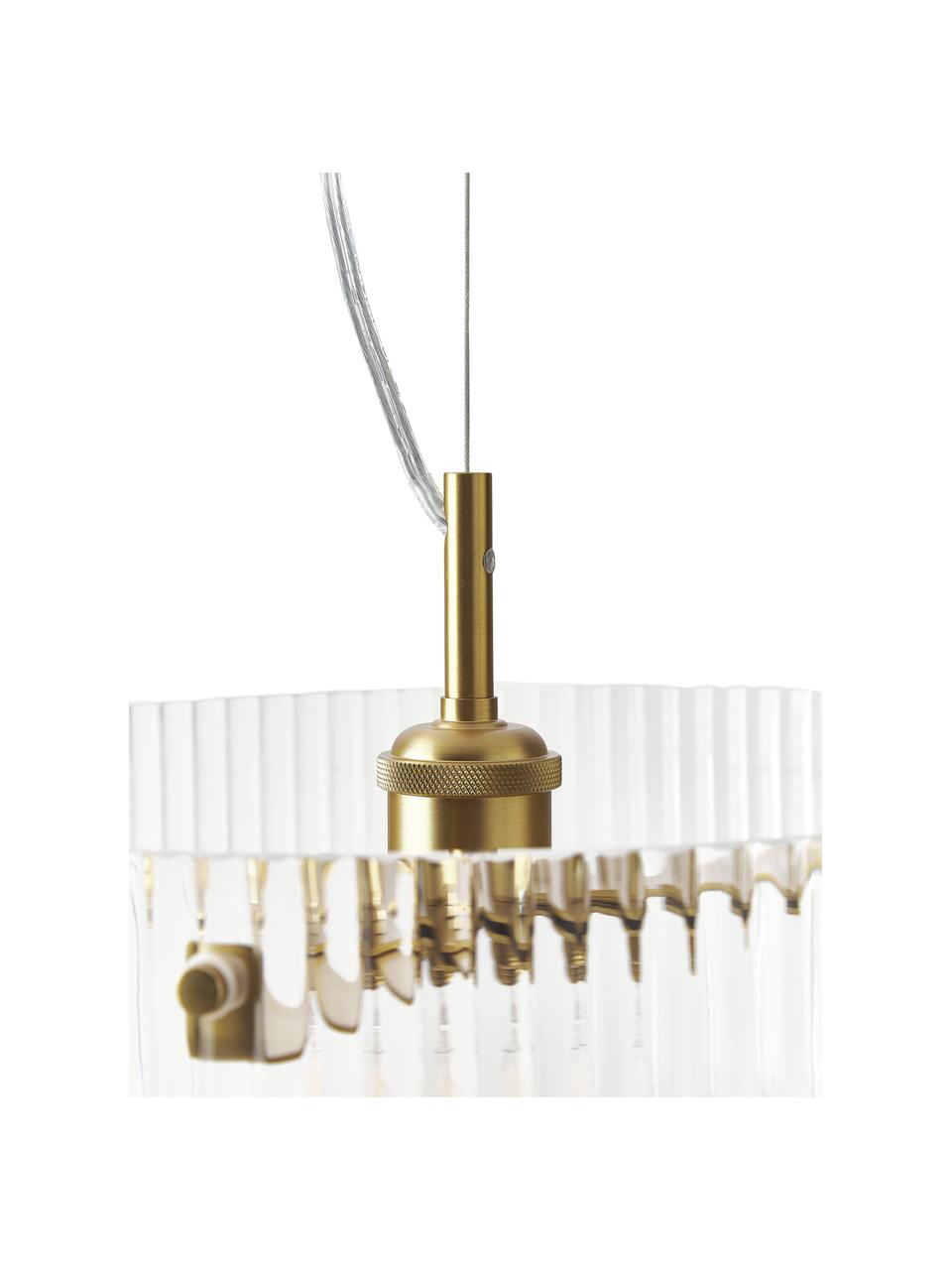 Hanglamp Emmi van glas, Lampenkap: glas, Baldakijn: gecoat metaal, Goudkleurig, transparant, Ø 35 x H 17 cm