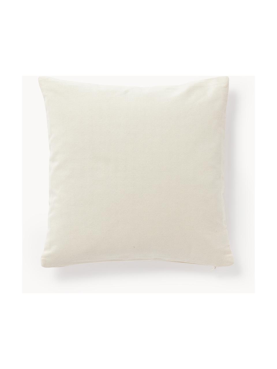 Copricuscino ricamato con motivo invernale Rebeca, 100% cotone, Bianco latte, rosso, verde scuro, Larg. 45 x Lung. 45