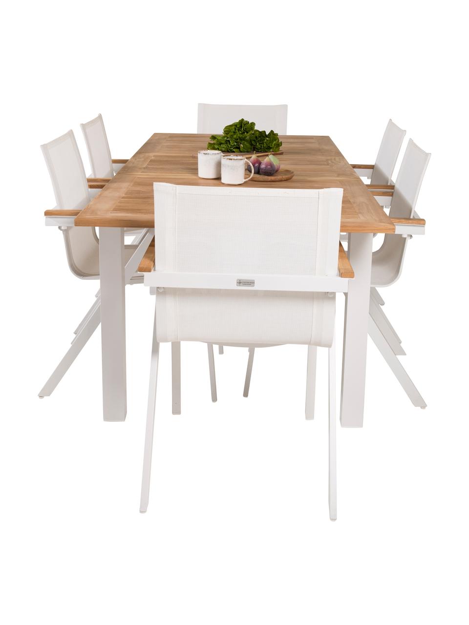 Set tavolo e sedie da giardino Mexico 7 pz, Seduta: textilene, Bianco, marrone, Set in varie misure