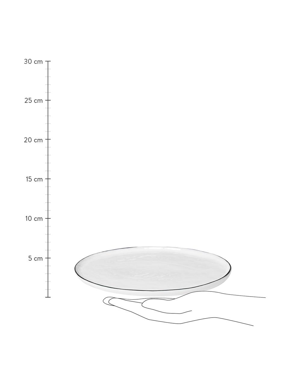 Handgemaakte serveerplateau Salt van porselein, L 30 x B 20 cm, Porselein, Gebroken wit met zwarte rand, L 30 x B 20 cm