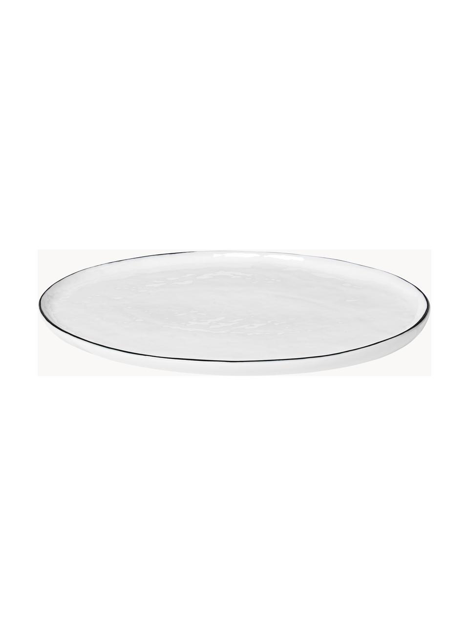 Ručně vyrobený porcelánový servírovací talíř Salt, D 30 x Š 20 cm, Porcelán, Tlumeně bílá, s černým okrajem, D 30 cm, Š 20 cm
