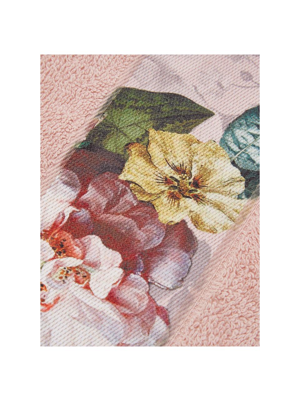 Handdoek Fleur in verschillende formaten, met bloemenrand, 97% katoen 3% polyester, Roze, multicolour, Handdoek, B 60 x L 110 cm