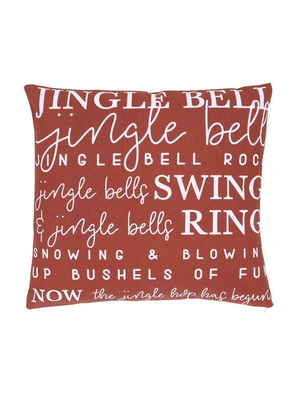 Housse de coussin rouge 45x45 pur coton Jingle Bells, 100 % coton, Terracotta, larg. 45 x long. 45 cm