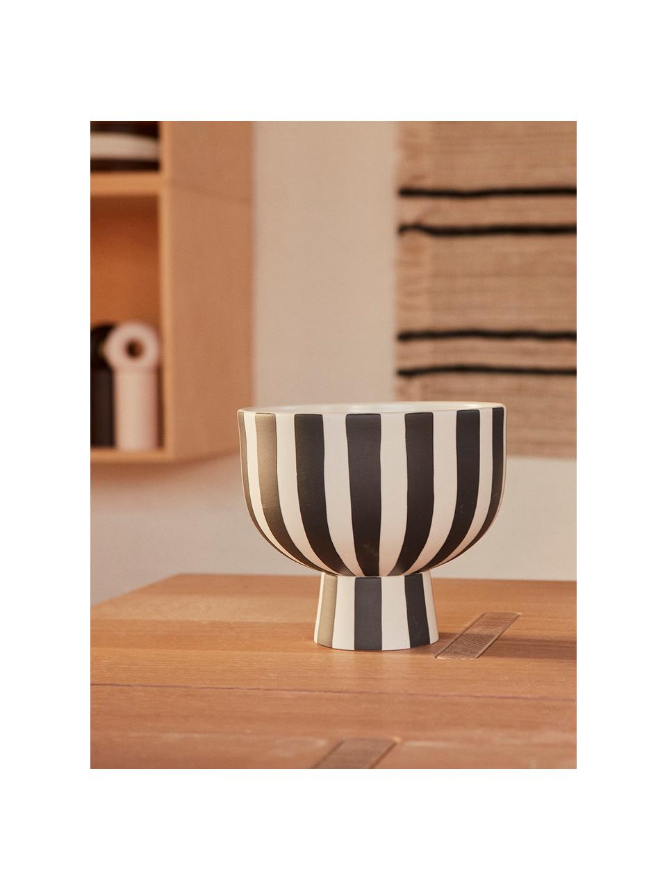 Bol à fruits artisanal Toppu, Grès cérame, Blanc, noir, Ø 13 x haut. 15 cm