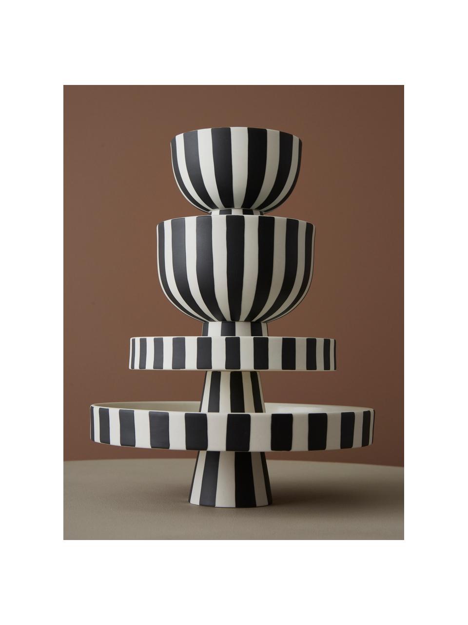 Bol à fruits artisanal Toppu, Grès cérame, Blanc, noir, Ø 13 x haut. 15 cm
