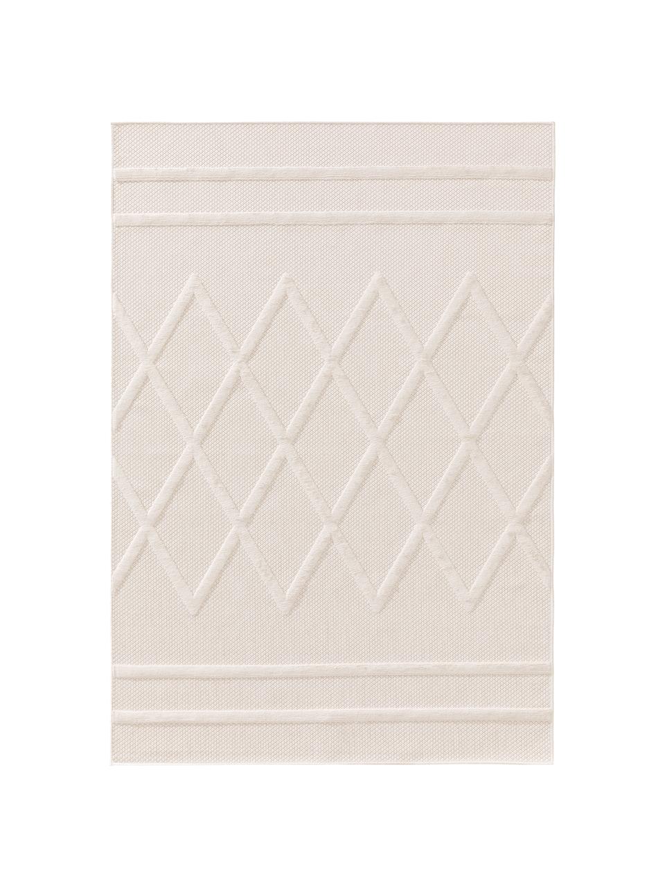 Tappeto taftato a mano per interni ed esterni con effetto alto-basso Bonte, 100% polipropilene, Bianco crema, Larg. 120 x Lung. 170 cm (taglia S)