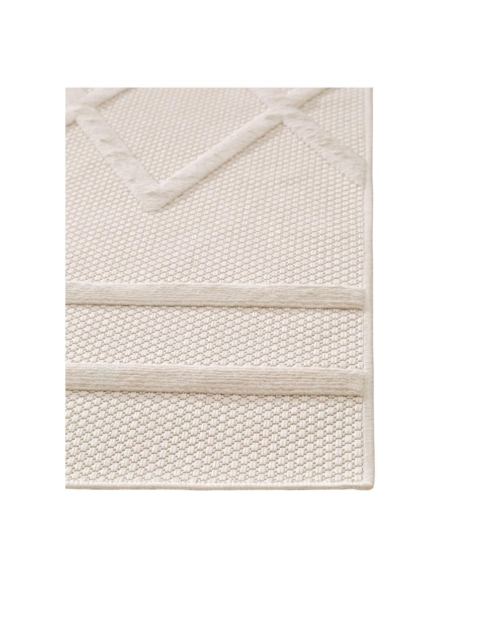 Tappeto taftato a mano per interni ed esterni con effetto alto-basso Bonte, 100% polipropilene, Bianco crema, Larg. 120 x Lung. 170 cm (taglia S)