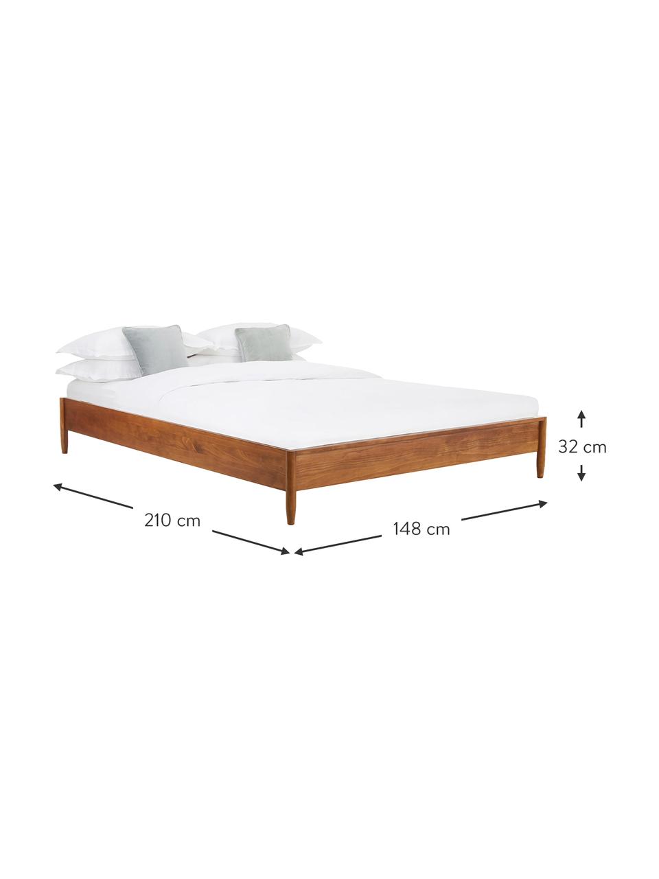 Łóżko z litego drewna sosnowego bez zagłówka Windsor, Lite drewno sosnowe z certyfikatem FSC, Ciemne drewno sosnowe, S 140 x D 200 cm