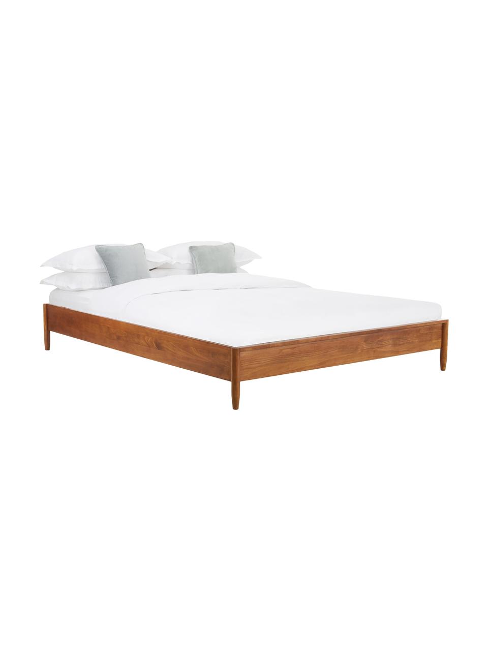 Cama de madera de pino maciza Windsor, sin cabecero, Madera de pino macizo, certificado FSC, Madera de pino oscura, An 140 x L 200 cm