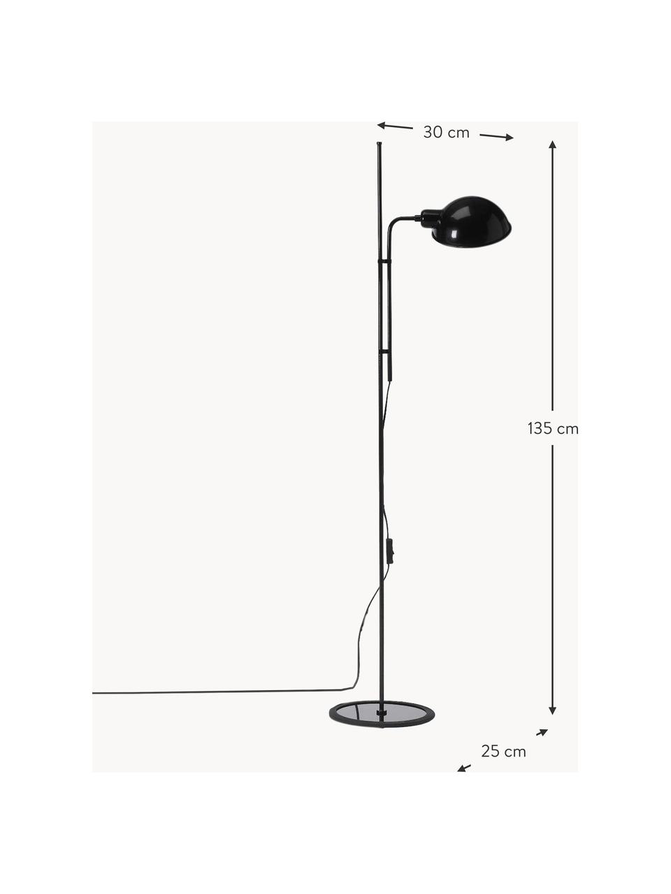 Kleine Stehlampe Funiculí mit verstellbarem Lampenschirm, Lampenschirm: Aluminium, beschichtet, Schwarz, glänzend, H 135 cm