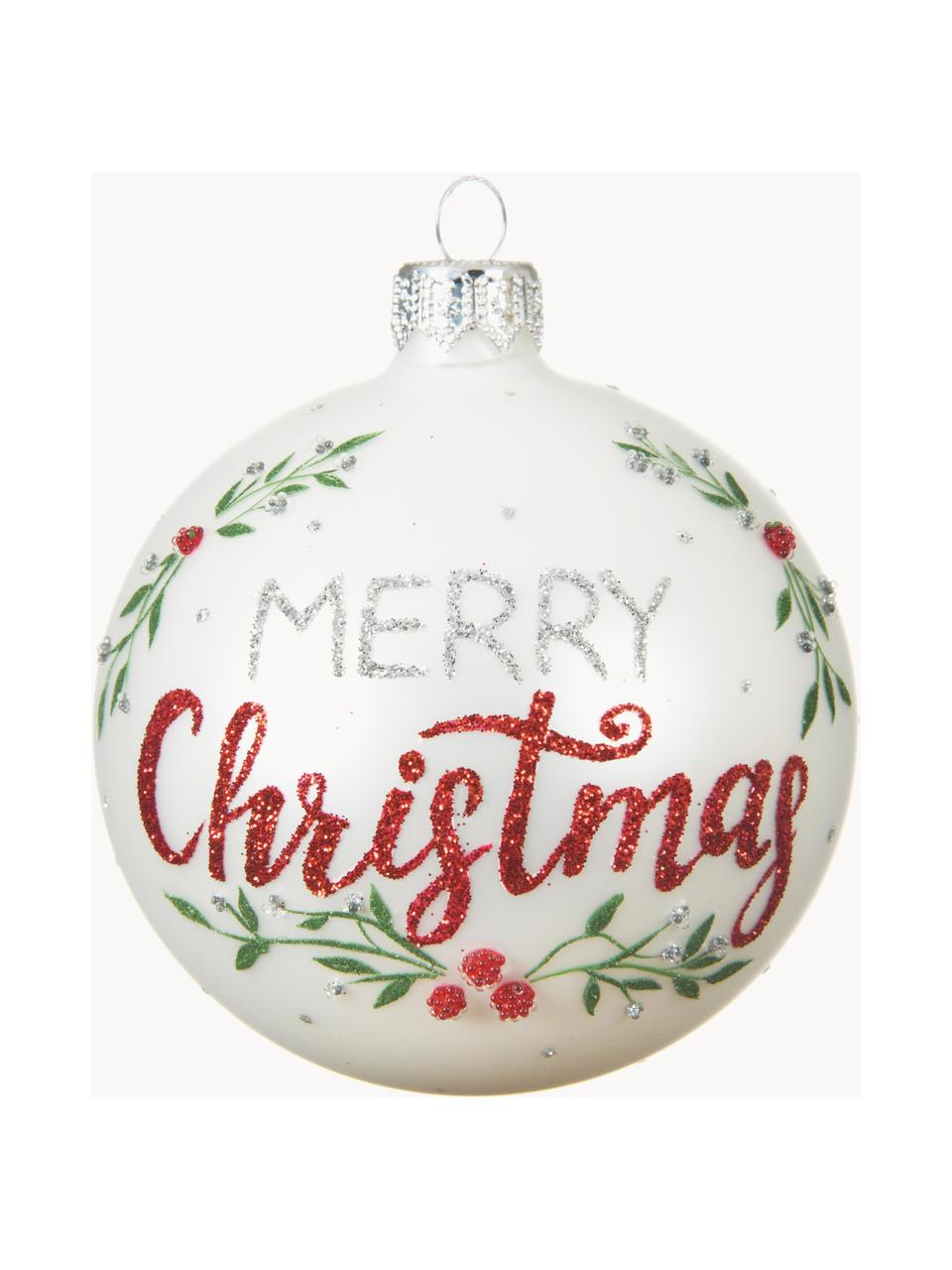 Kerstballen Merry Christmas, 2 stuks, Wit, rood, zilverkleurig, groen, Ø 8 cm