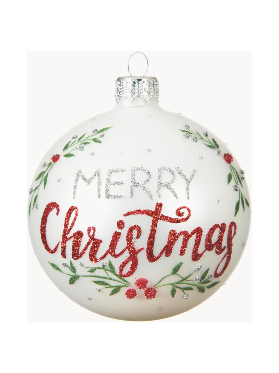Vánoční ozdoby Merry Christmas, 2 ks, Bílá, červená, stříbrná, zelená, Ø 8 cm