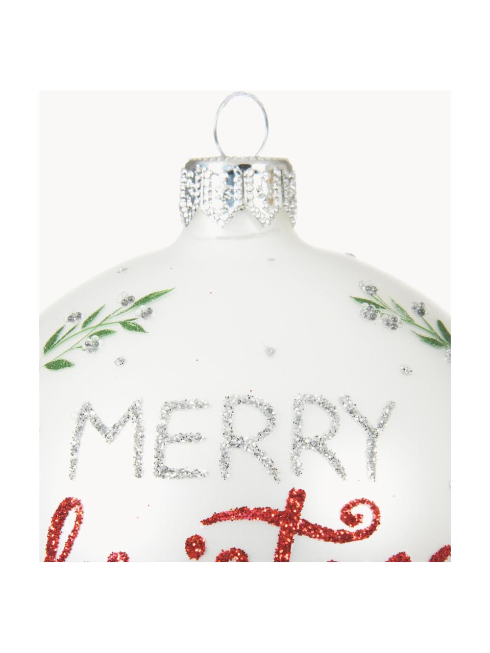 Bombka Merry Christmas, 2 szt., Biały, czerwony, odcienie srebrnego, zielony, Ø 8 cm