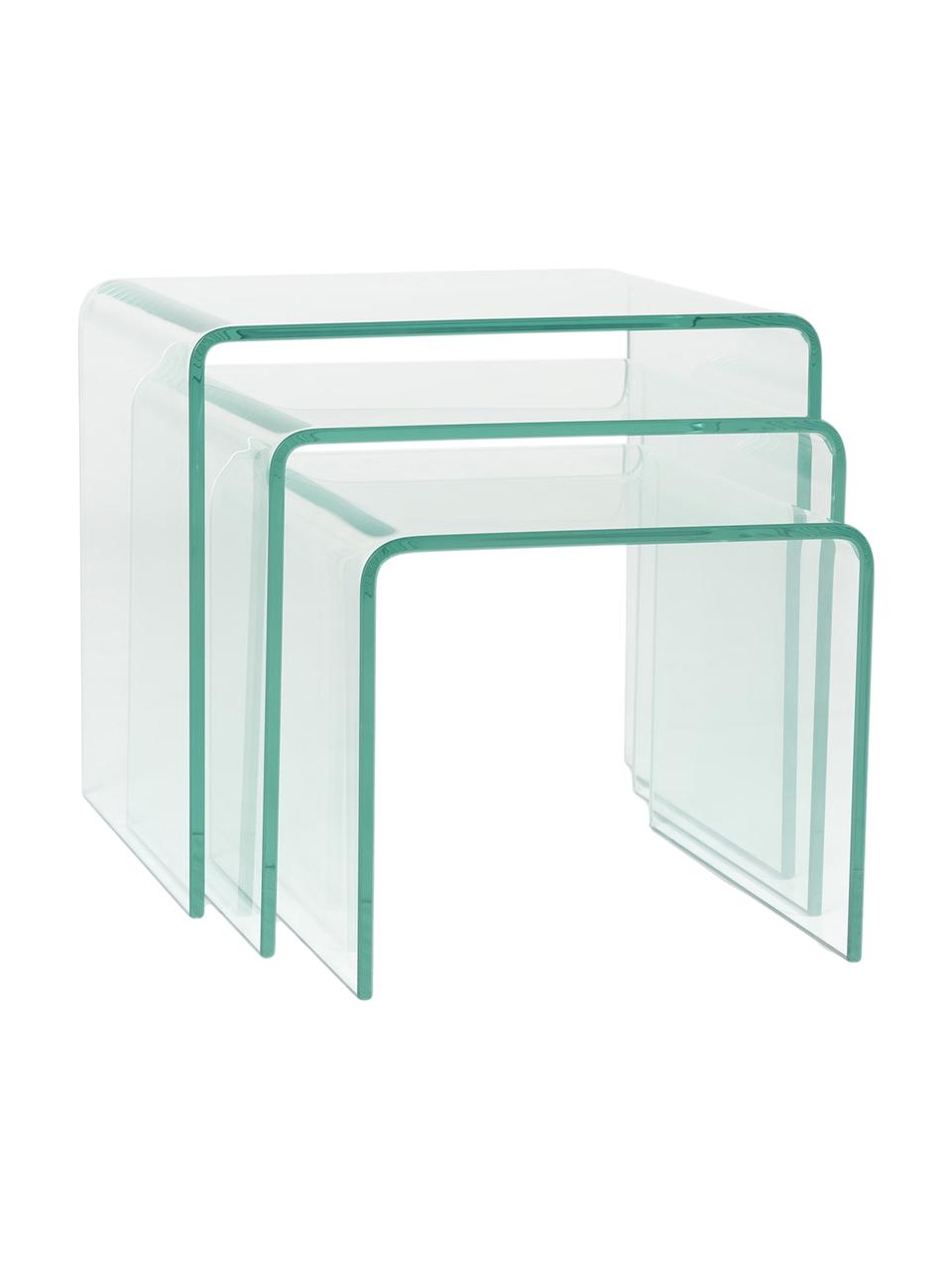 Set de mesas auxiliares Ringo, 3 pzas., Vidrio templado, Transparente, Set de diferentes tamaños