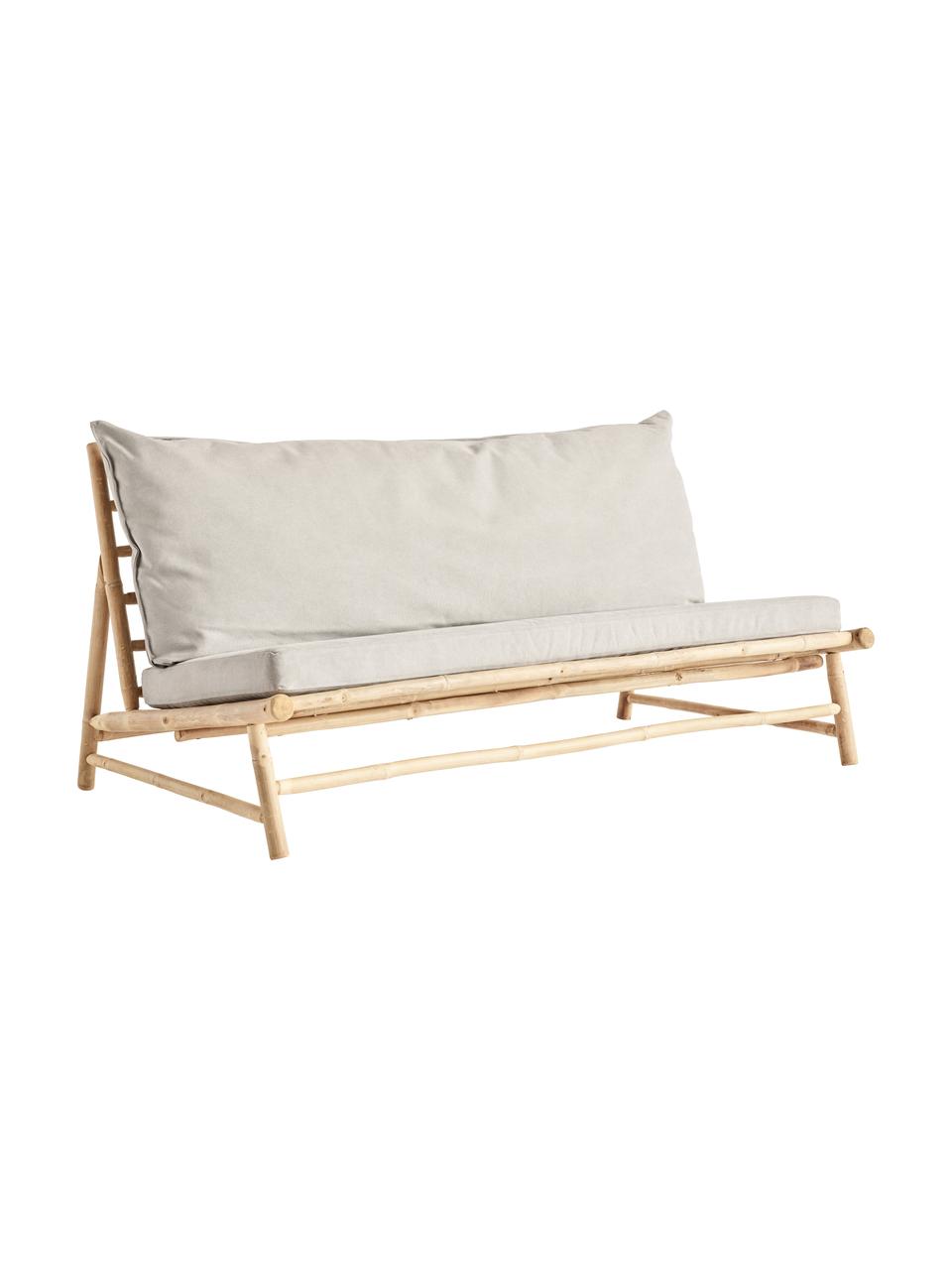 Sofá lounge de bambú Bamslow, Estructura: madera de bambú, Funda: 100% algodón, Gris, marrón, An 160 x F 87 cm