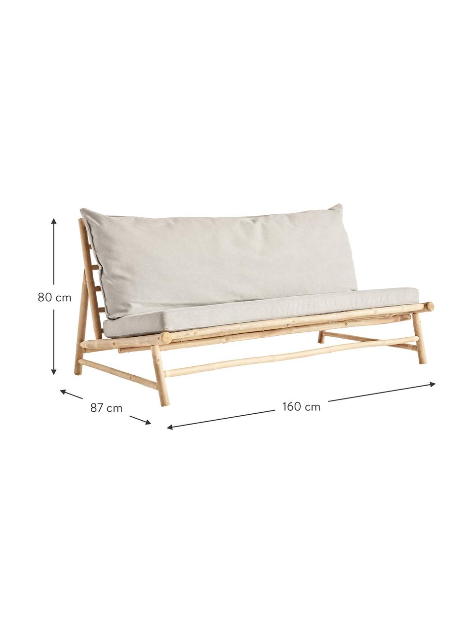 Bambus-Loungesofa Bamslow mit Polsterauflage, Gestell: Bambus, Bezug: 100% Baumwolle, Grau, Braun, B 160 x T 87 cm