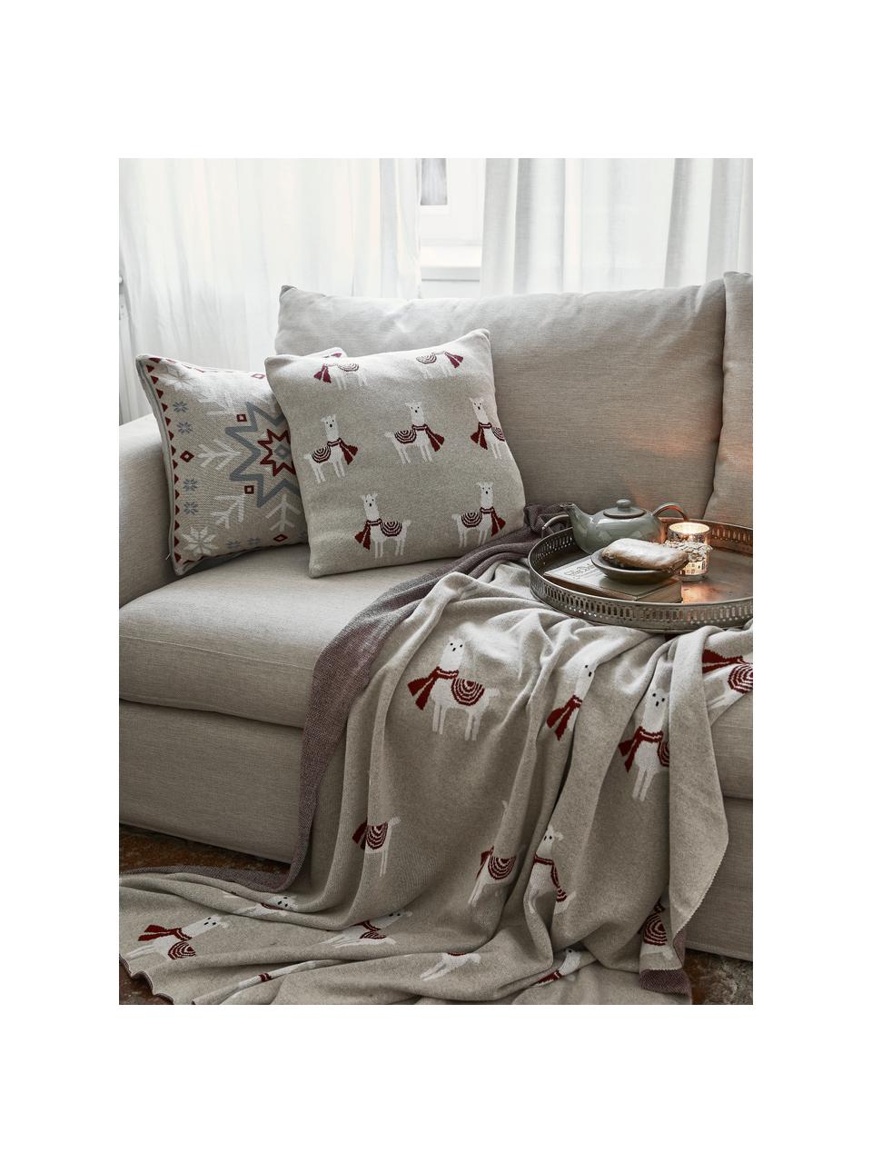 Dwustronna poszewka na poduszkę z dzianiny Alpaka, 100% bawełna, Beżowy, czerwony, biały, S 45 x D 45 cm