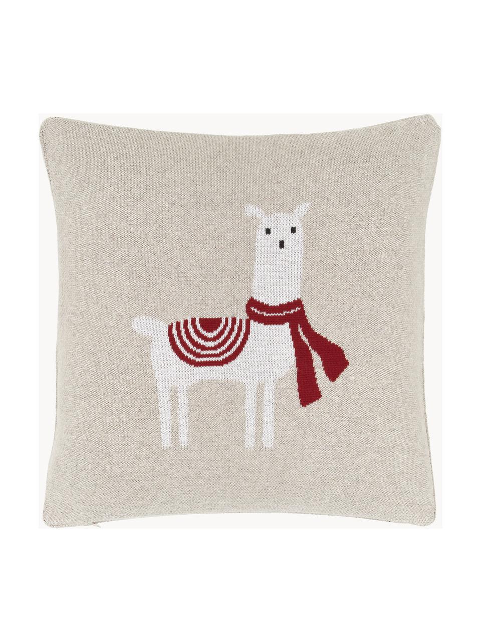 Housse de coussin 45x45 réversible tricotée Alpaka, 100 % coton, Beige, rouge, blanc, larg. 45 x long. 45 cm