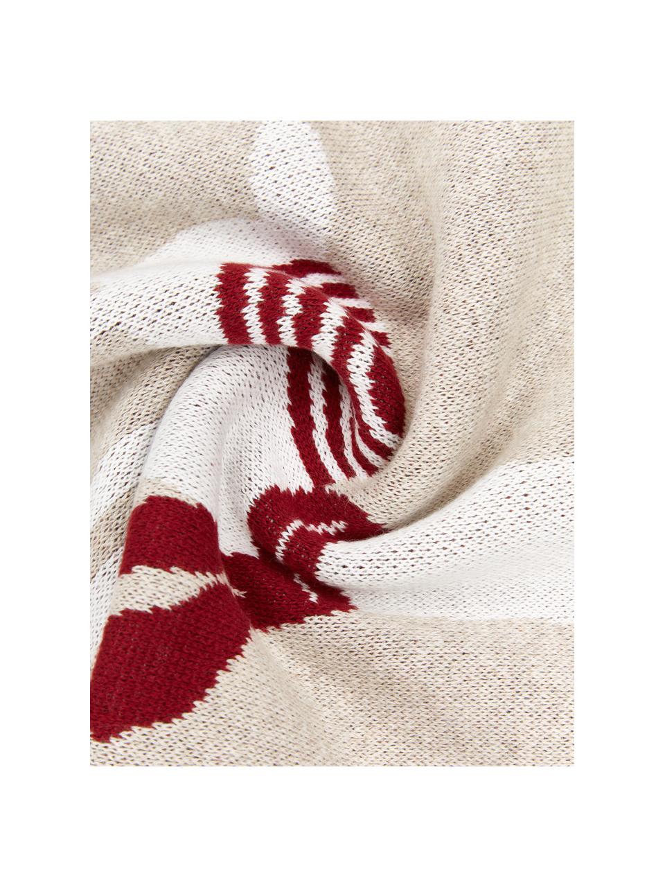 Copricuscino reversibile a maglia Alpaka, 100% cotone, Beige, rosso, bianco, Larg. 45 x Lung. 45 cm