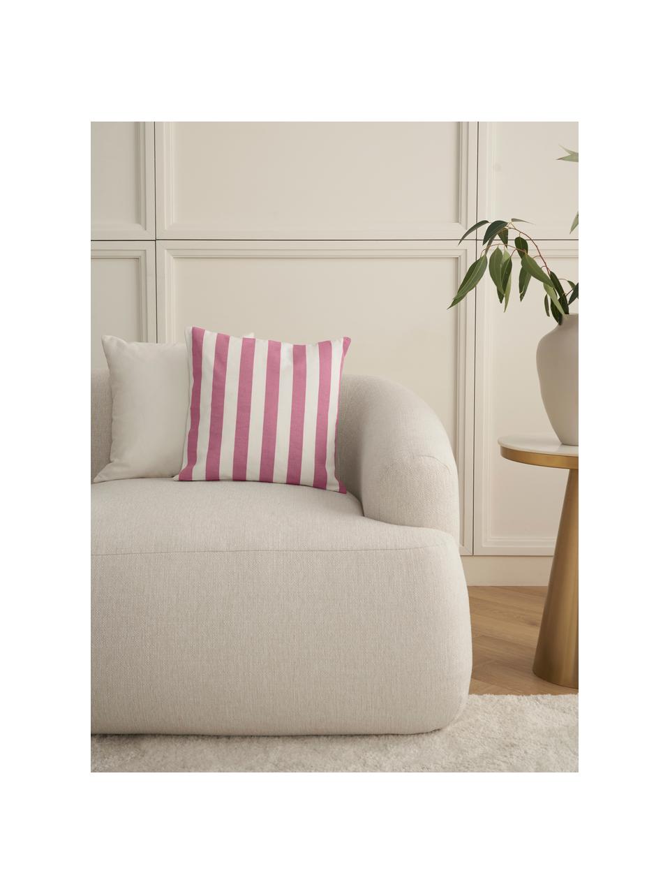 Gestreepte kussenhoes Timon in roze/wit, 100% katoen, Roze, wit, B 40 x L 40 cm