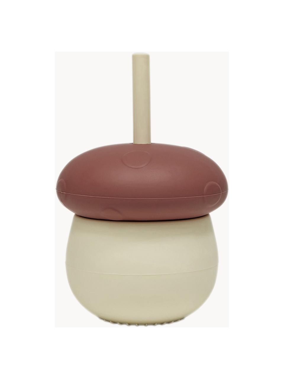 Kinderbecher Mushroom mit Strohhalm, Silikon, Hellbeige, Weinrot, Ø 10 x H 16 cm, 420 ml