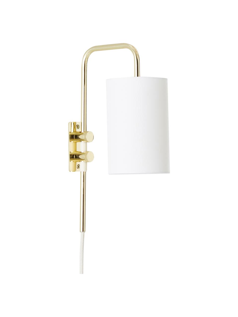 Wandlamp Isa met stekker, Lampenkap: katoenmix, Frame: metaal, Lampframe: glanzend goudkleurig. Lampenkap: wit, D 21 x H 38 cm