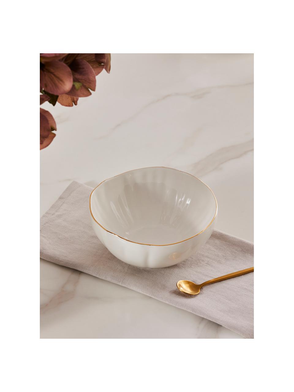 Bols en porcelaine Sali, 2 pièces, Porcelaine, Blanc avec bord doré, Ø 17 x haut. 8 cm