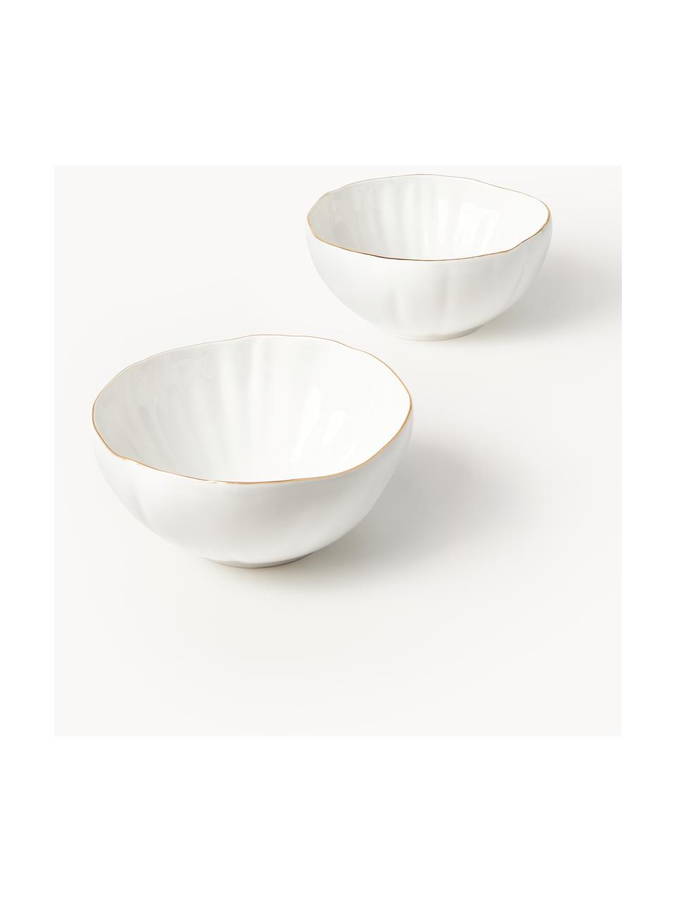 Bols en porcelaine Sali, 2 pièces, Porcelaine, émaillée, Blanc avec bordure dorée, Ø 17 x haut. 8 cm