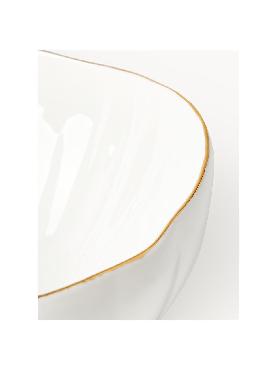 Ciotole con rilievo Sali 2 pz, Porcellana smaltata, Bianco con bordo dorato, Ø 17 x Alt. 8 cm