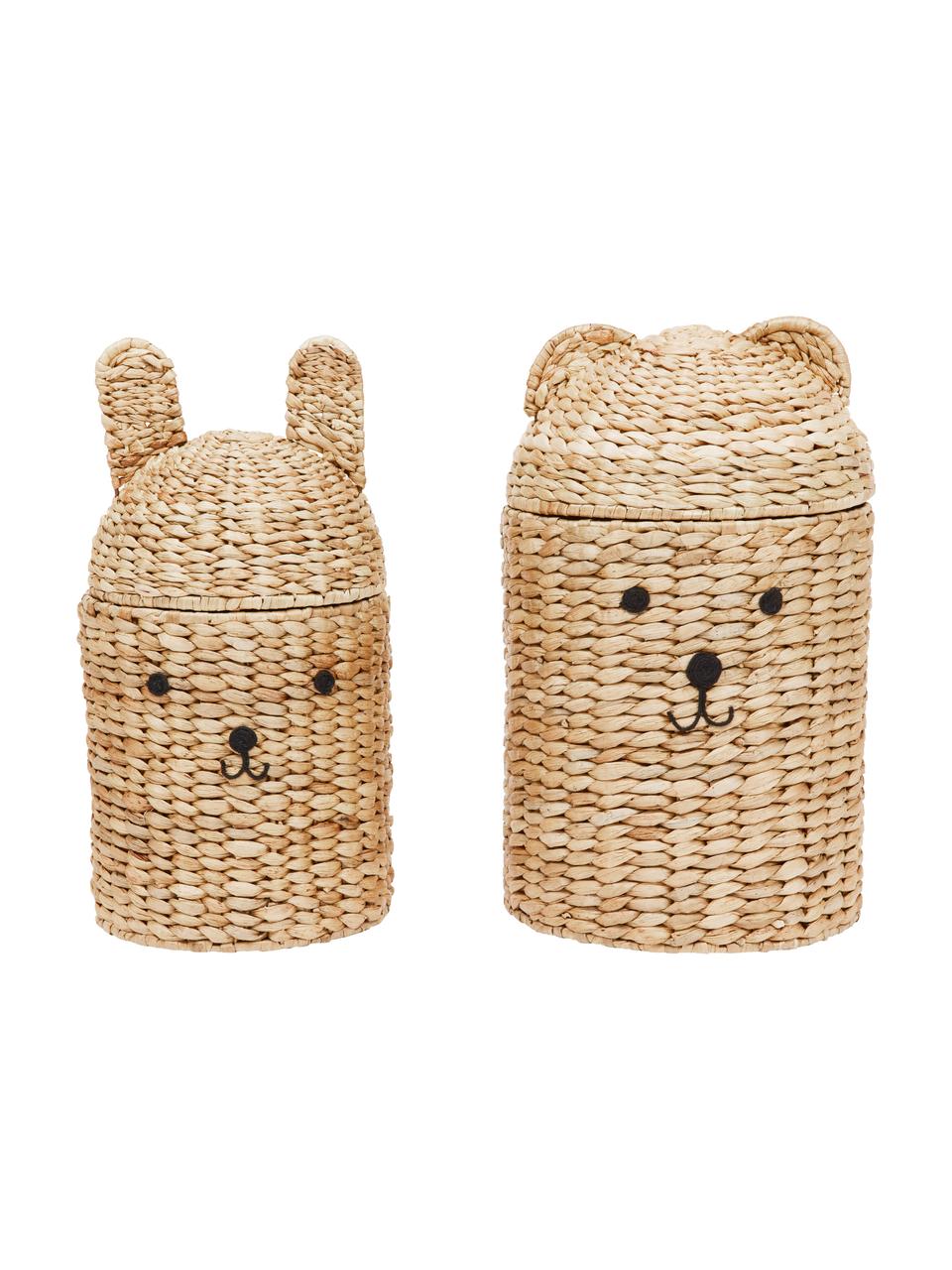 Handgemaakte opbergmanden Bear & Rabbit uit natuurlijke vezels, set van 2, Beige, Set met verschillende formaten