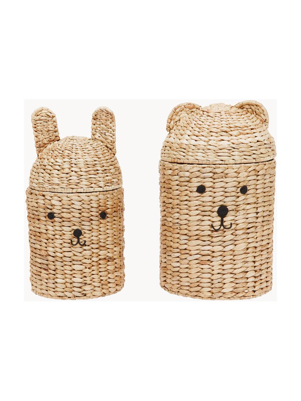 Handgefertigte Aufbewahrungskörbe Bear & Rabbit mit Deckel, 2er-Set, Seegras, Beige, Set mit verschiedenen Grössen