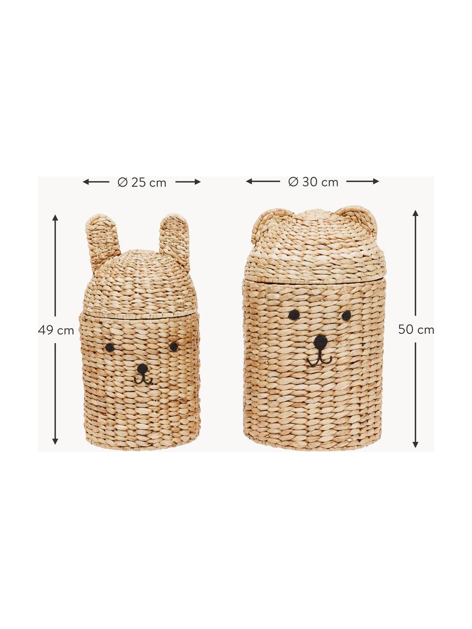 Handgefertigte Aufbewahrungskörbe Bear & Rabbit mit Deckel, 2er-Set, Seegras, Beige, Set mit verschiedenen Grössen