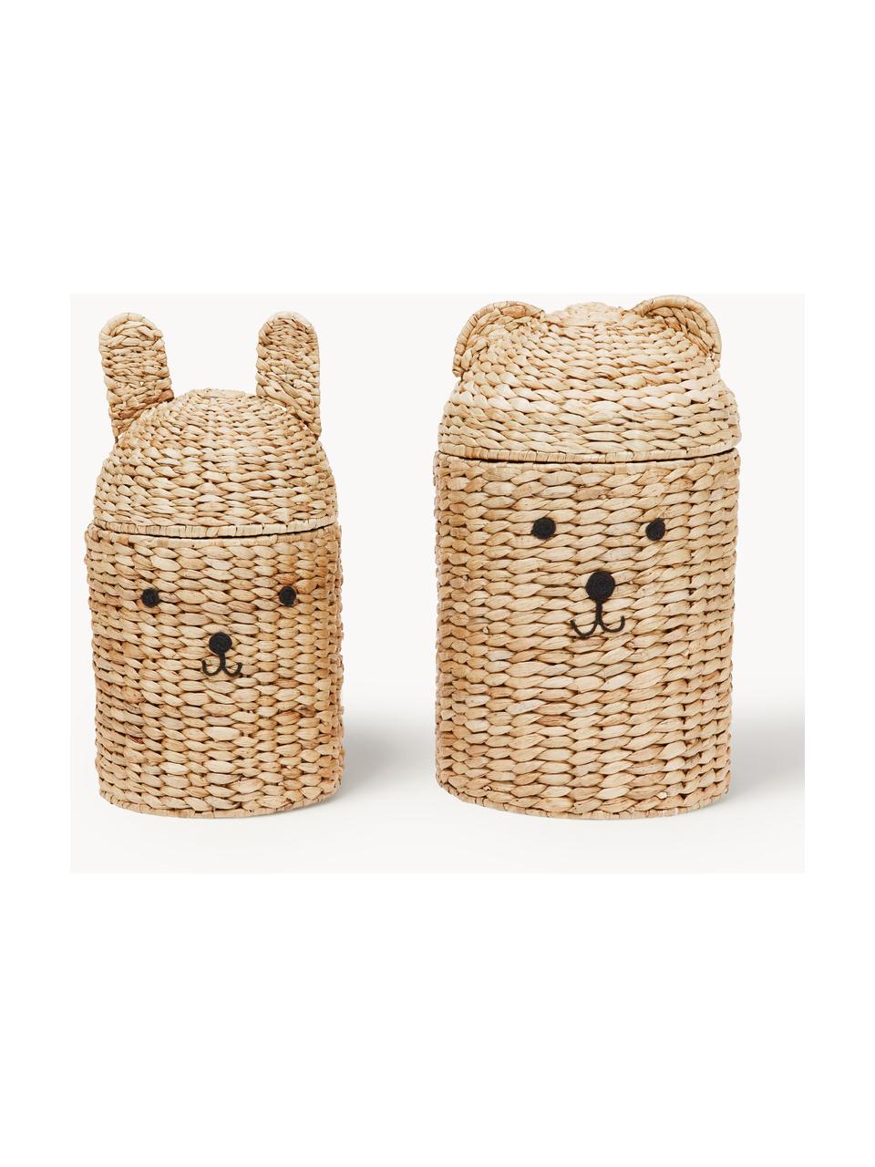 Handgefertigte Aufbewahrungskörbe Bear & Rabbit mit Deckel, 2er-Set, Seegras, Beige, Set mit verschiedenen Größen