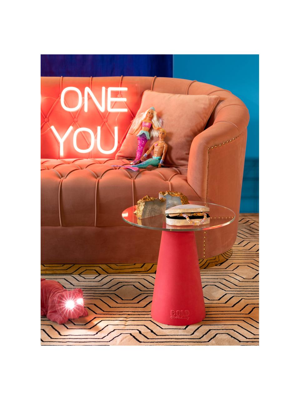 Stolik pomocniczy ze szklanym blatem Leader Of The Fanclub, Blat: szkło hartowane, Noga: poliresing powlekany, alu, Różowy, Ø 40 x W 39 cm