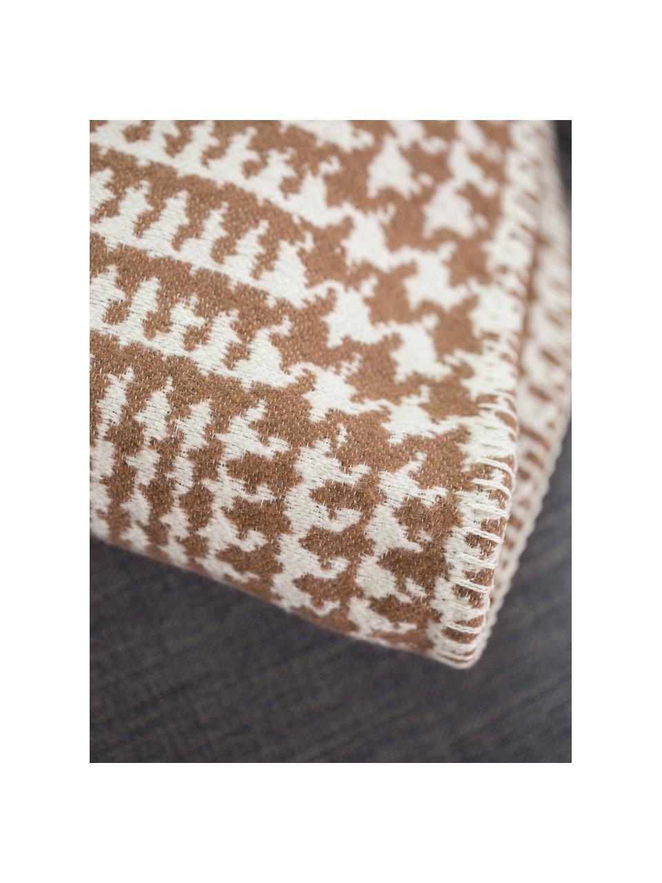 Plaid Glencheck mit Hahnentritt Muster, Bezug: 85% Baumwolle, 8% Viskose, Braun, Weiß, 145 x 220 cm