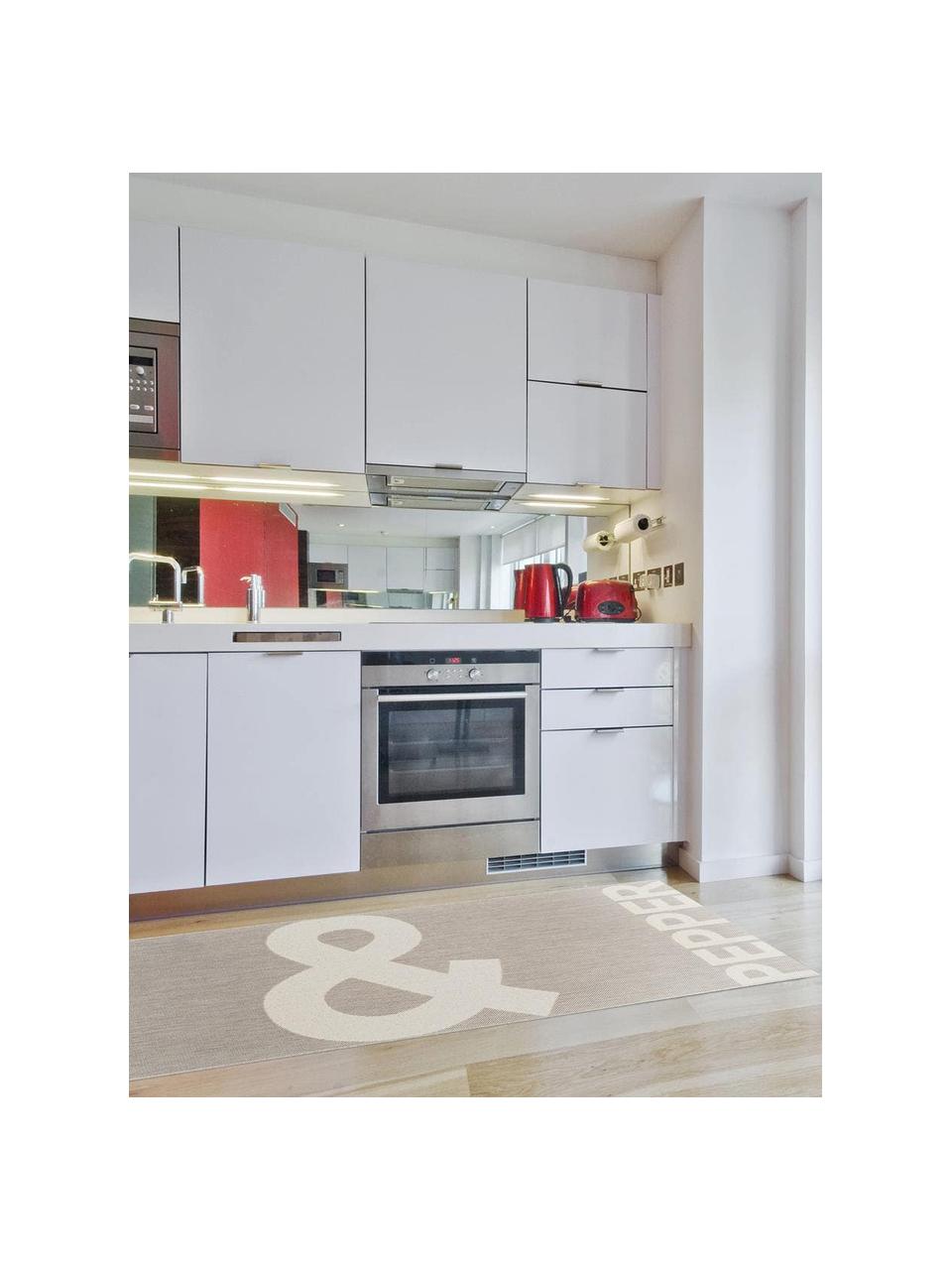 Küchenläufer Kitchen mit Aufschrift, 100% Polypropylen, Grau, Creme, 80 x 200 cm