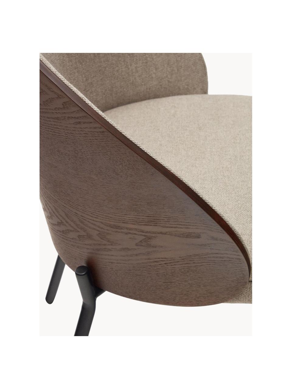 Chenille gestoffeerde stoel Eamy, Bekleding: fluweel (100% polyester) , Poten: gegalvaniseerd metaal, Fluweel beige, zwart, B 55 x D 53 cm